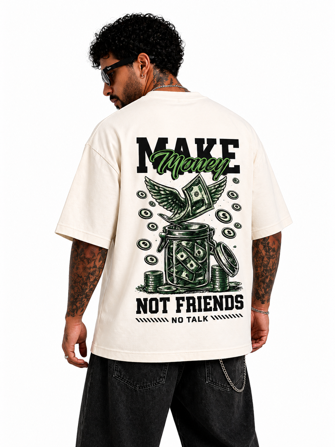 CAMISETA OVERSIZED "MAKE MONEY, NOT FRIENDS"
